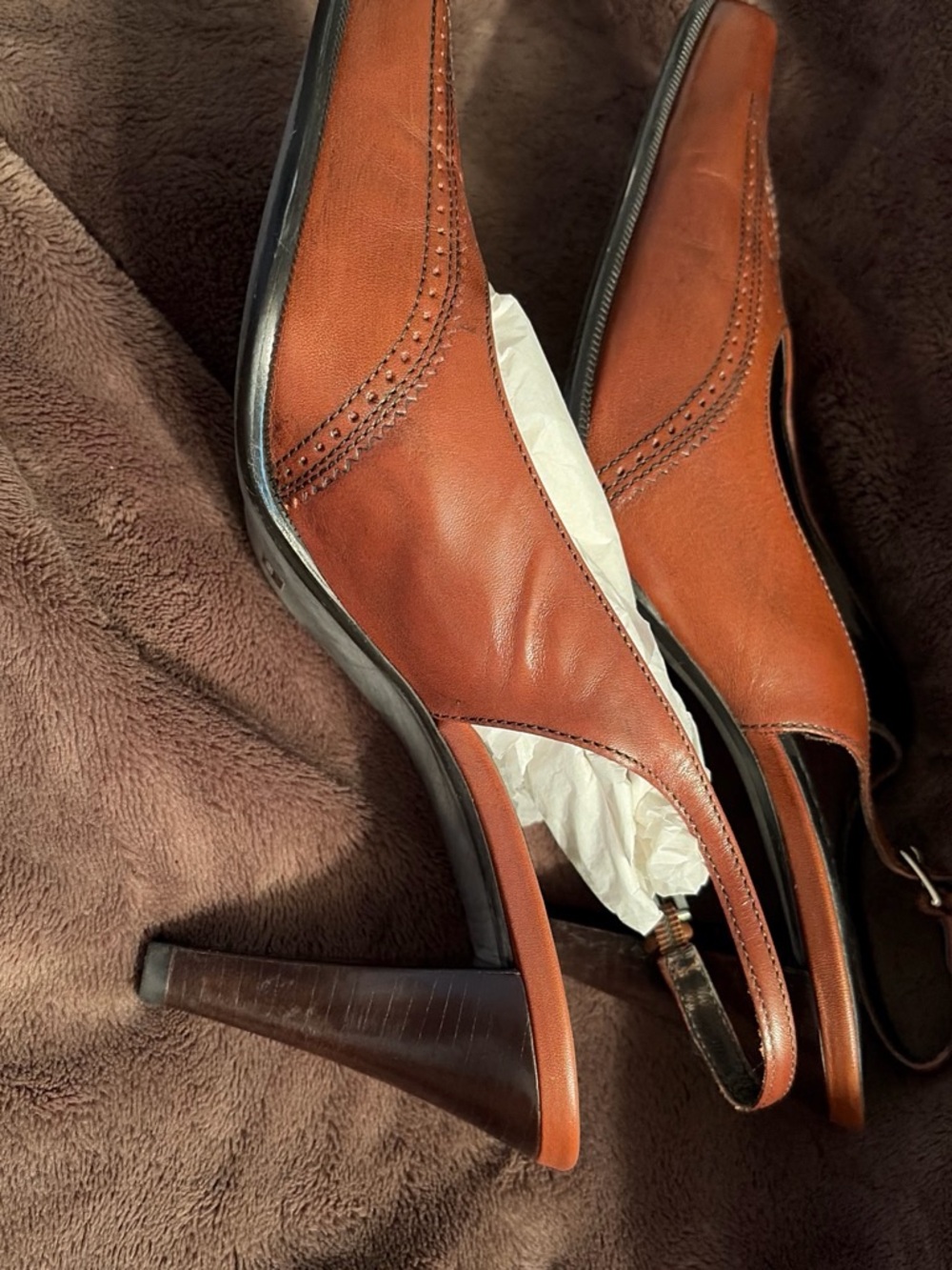 Franco Sarto Cognac Brown Leather Slingback Heels